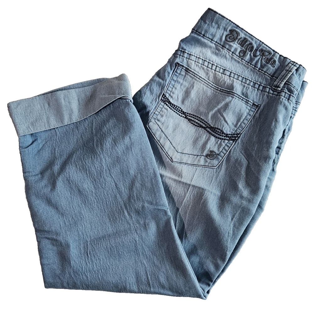 Indigo Rein Jeans Women 11 Med Wash Capri Denim Hemmed Blue Cotton Poly Blend